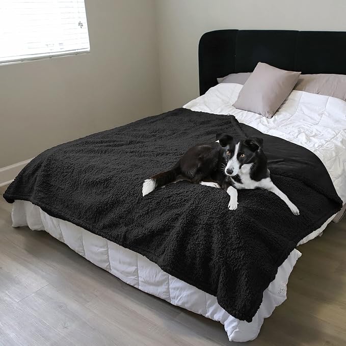 Kritter Planet Waterproof Bed Blanket for Dogs, Intimacy Love Couples Bed Cover Leakproof, Reversible Protector Furniture Couch Cover for Pets, Washable, Hair Resistant, Stain Proof, Queen Size, Black
