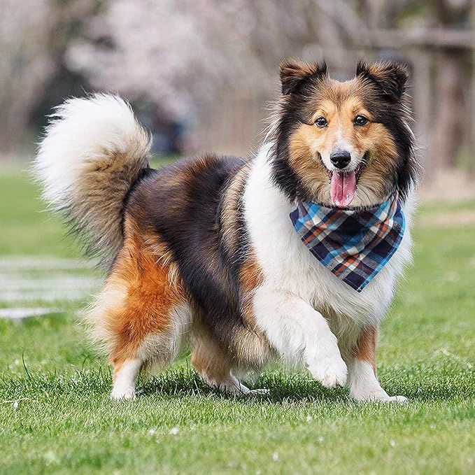 8 Pack Triangle Dog Bandanas, Reversible Plaid Painting Bibs Scarf, Washable and Adjustable Kerchief Set for Small to Large Dogs Cats Pets(Size L)