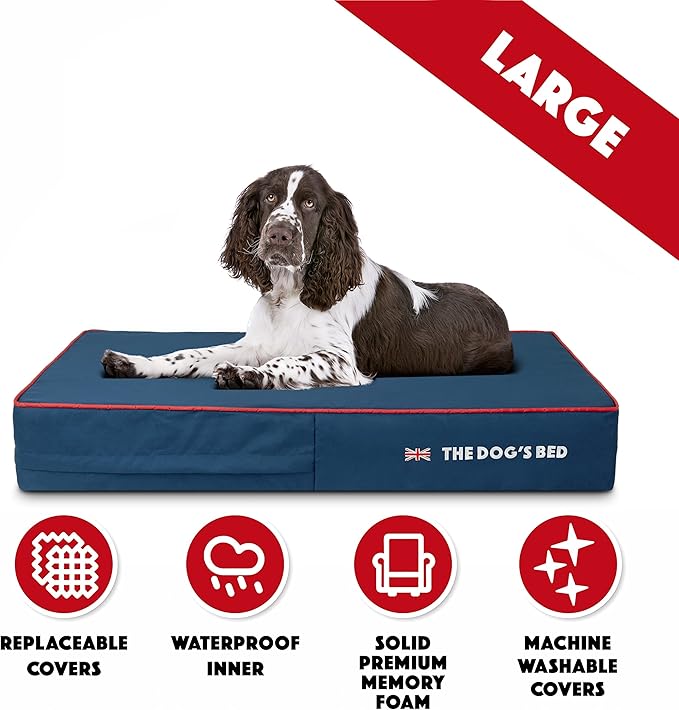 The Dog’s Bed Orthopedic Memory Foam Dog Bed, Large Blue Oxford with Red Trim UK Flag 40x25, Pain Relief for Arthritis, Hip & Elbow Dysplasia, Post Surgery, Supportive, Calming, Waterproof Washable