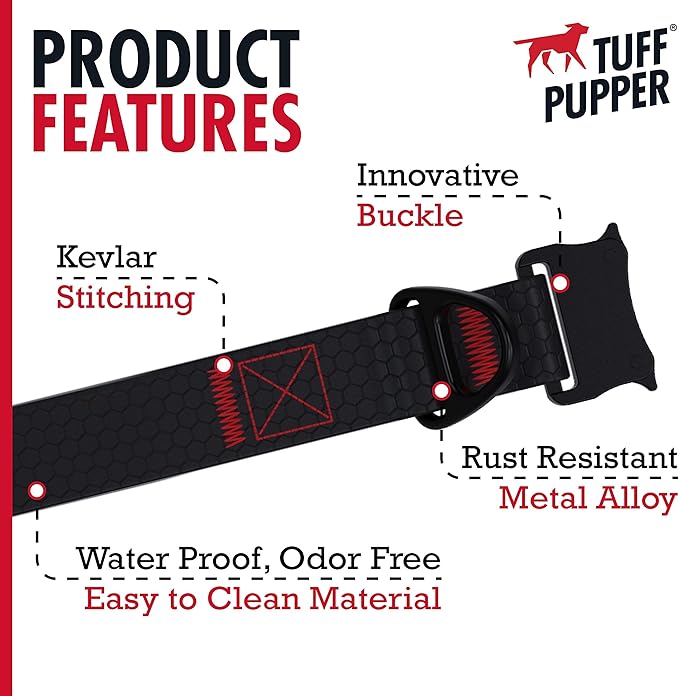 Tuff Pupper Waterproof Action Collar for Dogs | Heavy Duty Water Proof Dog Collar | Tear Proof & Odor Free | Rust-Proof Metal Hardware | Tactical Quick Release Buckle | for Adventurous, Active Dogs