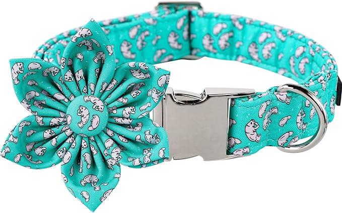 Lionet Paws Summer Female Dog Collar with Flower, Soft Comfortable Adjustable Manatee Collar for Large Dogs, Neck 16-24 inches