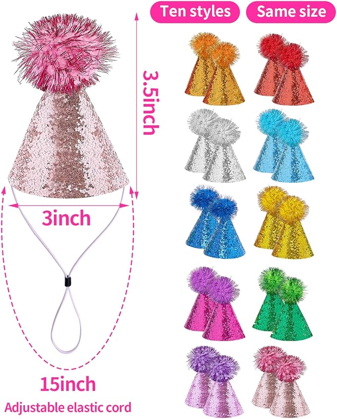 PET SHOW 20 Pack Mini Small Dog Hats Cat Birthday Party Hat Rabbit Hats for Holiday Wedding Puppies Kittens Costume Accessories