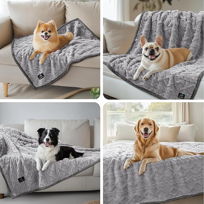 Waterproof Pet Blanket, Liquid Pee Proof Dog Blankets for Sofa Bed Couch, Reversible Sherpa Fleece Furniture Protector Cover for Small Medium Large Dogs Cats,Light Grey Small(40" x 28")