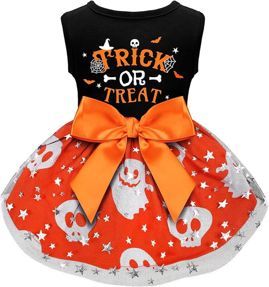 Dog Halloween Costumes Dog Dresses, Halloween Costumes for Dogs Funny Puppy Dress with Bow for Small Large Dogs, Pumpkin Witch Bat Pet Costume Halloween Christmas (Large, Trick or Treat)