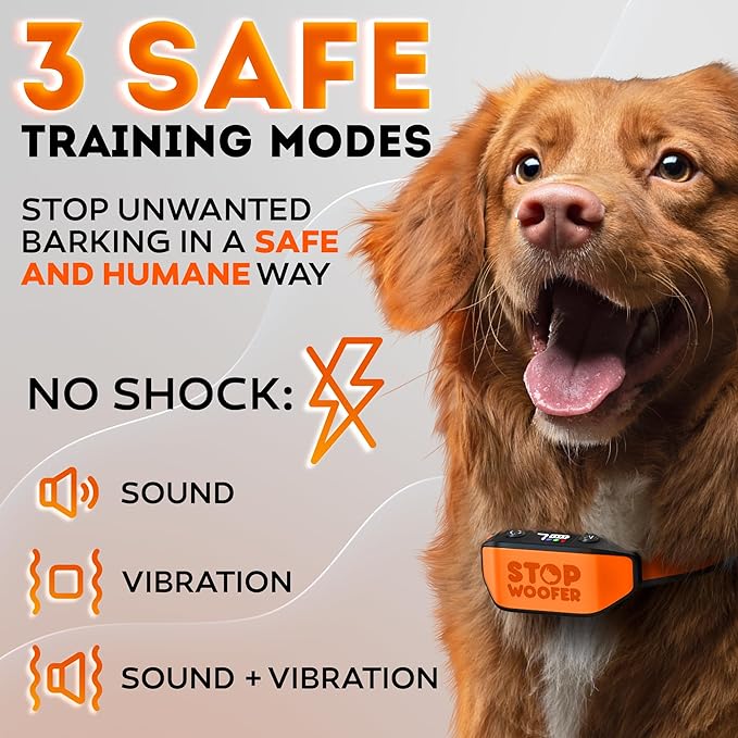No Shock Bark Collar for Small Medium Large Dogs-Smart Chip Adjusts to Stop Barking in 1 Minute-Highly Effective Vibration and Sound Stops Barks Fast with No Pain-Safe Orange