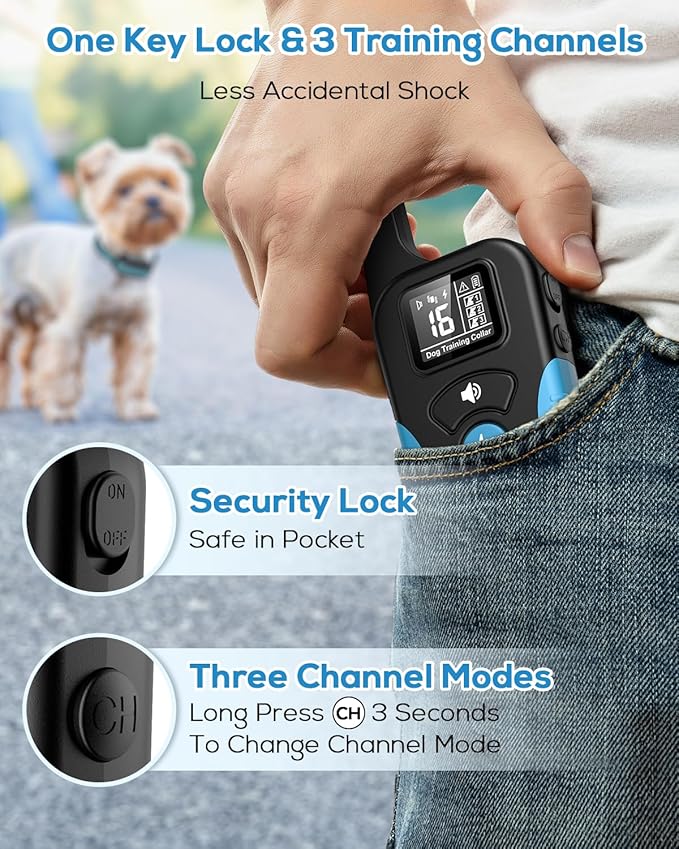 Dog Shock Collar for 2 Dogs (5-120lbs) 3300FT Dog Training Collar with Remote, Rechargeable E-Collar Waterproof Collars with 3 Training Modes for Large Medium Small Dog-Blue