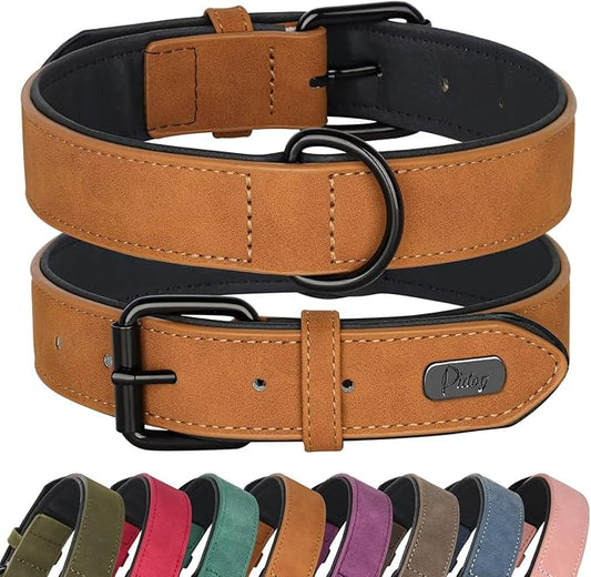 Didog Soft Padded Leather Dog Collar, Breathable Heavy Duty Dog Collar Faux Leather with Adjustable Rust-Proof Metal Buckle for Small Medium Large Dogs, Light Brown, L Fit Neck 13-17"(22-44 lbs)