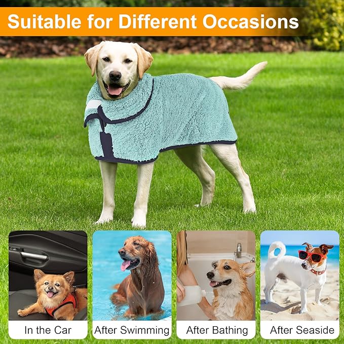 Dog Bathrobe Super Absorbent Dog Towels for Drying Dogs Large Quick Drying Puppy Robes for After Bath Soft Puppy Towel Adjustable Dry Coat to Keep Warm(S-XXL)