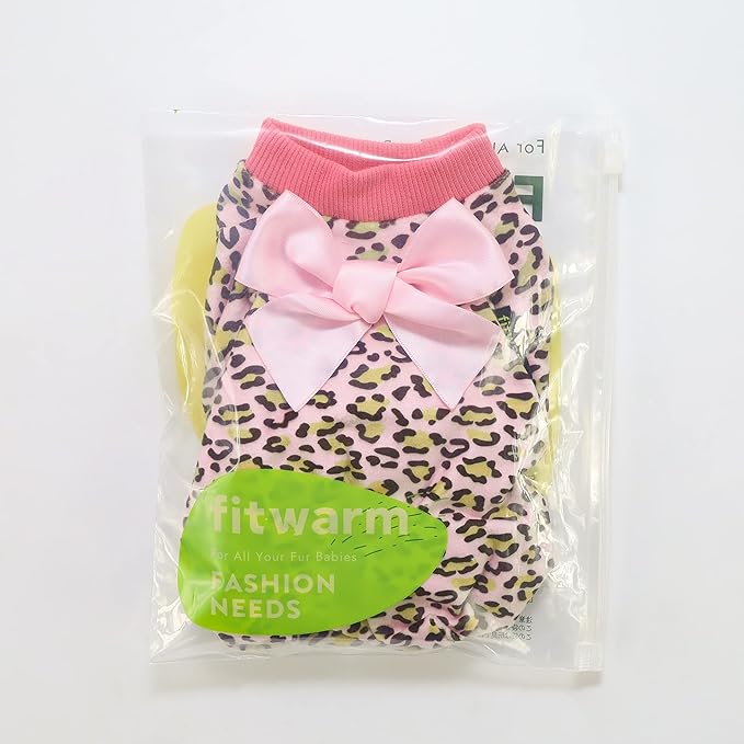 Fitwarm Leopard Dog Pajamas, Fleece Dog Clothes for Small Dogs Girl with Legs, Pet Onesie, Cat Outfit, Pink, XXL