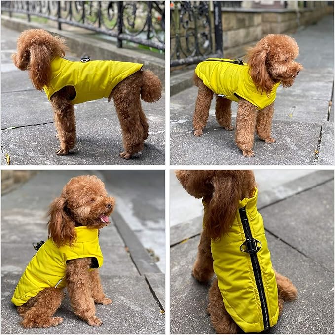 Winter Vest with Cotton Lining, Waterproof Ultra Warm Dog Coat, Windproof Zippered Jacket, Breathable Soft Coat for Small Medium Large Dogs, Yellow XS
