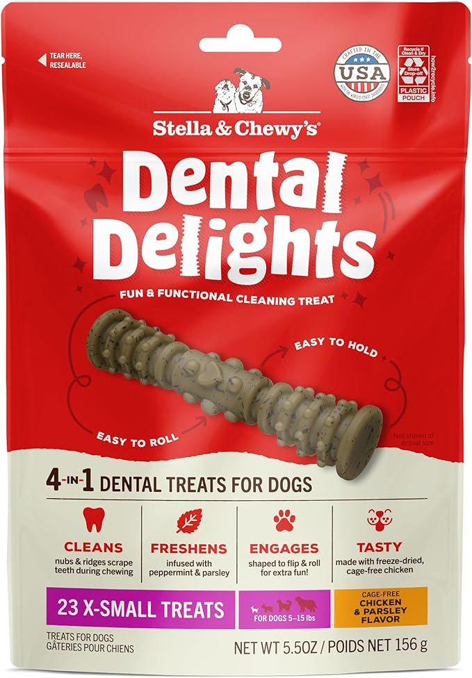 Stella & Chewy's Dental Delights with Freeze-Dried Chicken - Extra Small Dental Treats for Dogs, 5.5 Ounce Bag
