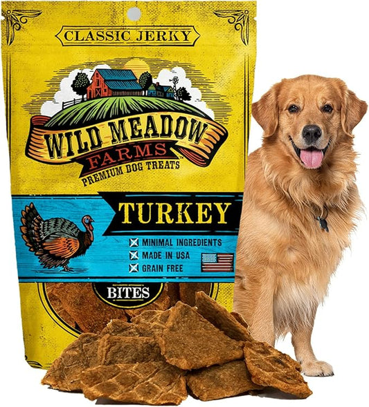 Wild Meadow Farms - Classic Turkey Bites, Soft Jerky Treats for Dogs, Grain-Free & All-Natural, Ideal for Training, Portioning, and High-Value Rewards for All Breeds & Ages - 3.5 Ounce Pouch