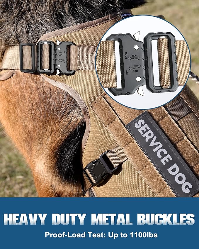 Tactical Dog Harness - PETNANNY Service Dog Vest for Large Dogs Fully Body Coverage in Training Dog Harness with 2 Reflective Dog Patches, Handle, Hook and Loop Panels, Dog MOLLE Vest (Khaki, XL)