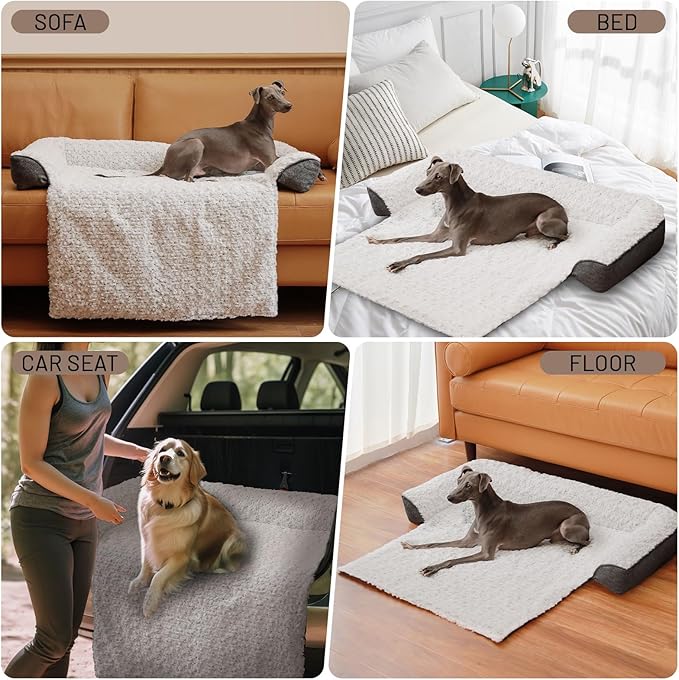 Luxurious Calming Dog Bed Mats, 45" Large Dog Couch Bed for Furniture Protector with Removable Washable Cover, Fluffy Plush Dog Mat for Large Medium Small Dogs and Cats,White Gray
