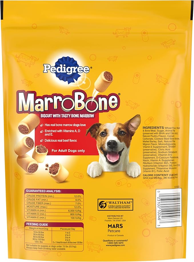 Pedigree Dry Dog Treats MarroBone Real Beef Flavor, 1.5 lb. Bag (Pack of 8)