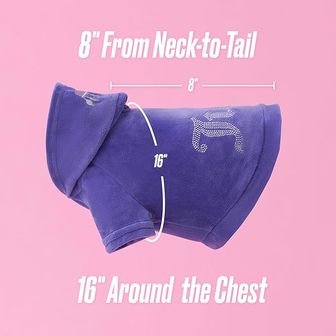 Juicy Couture Bling Velour Pet Hoodie - Royal Purple - XS/S (2-7 lbs.) - Pet Hoodies for Small Dogs or Cats