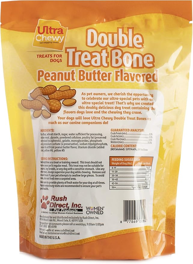 Ultra Chewy Double Treat Bones: Long-Lasting Dog Treats Made in USA for Large and Small Breeds, Highly Digestible, Ideal for Aggressive Chewers (Peanut Butter, 2 Value Packs)