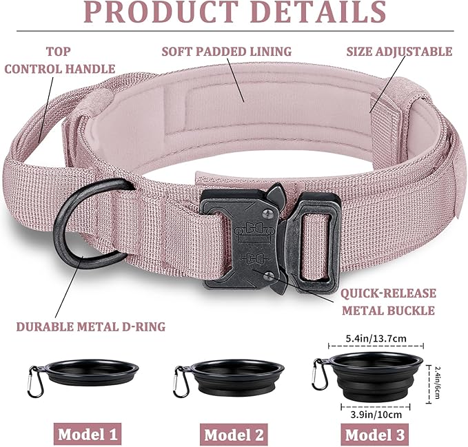 COOYOO Tactical Dog Collar Set, Adjustable Military Nylon Collar with Control Handle and Heavy Metal Buckle for Medium and Large Dogs