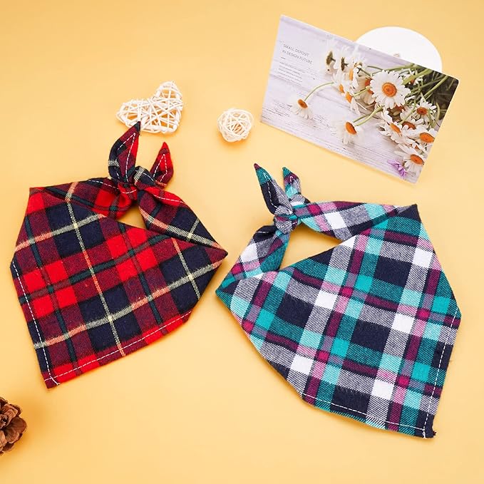 Segarty Dog Bandanas, 30 Pack 22.8"x15.7" Triangle Plaid Bibs Pet Scarf Accessories Bulk for Medium Small Dogs Cats Large Puppy Dogs, Adjustable Washable Reversible Boy Pets Birthday Kerchief