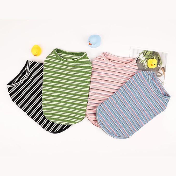 2Pack Dog Shirts for Small Dogs Girl Boy Striped Dog Shirt Vest Soft Stretchy Puppy Clothes Sleeveless Colorful Sweatshirt Small Puppy Outfit for Chihuahua Yorkie, Black+Blue, L