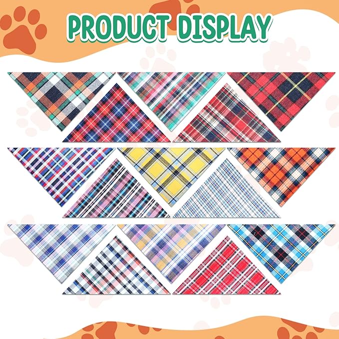 50 Pcs Bandanas for Dogs Plaid Dog Bandana Washable Puppy Bandana Triangle Dog Drool Bibs Dog Hankerchief Girl Comfortable Scarfs for Small Medium Large Dogs Girl Boy Pet Accessories