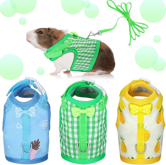 Weewooday 3 Pieces Guinea Pig Harness with Leash Small Pet Harness Fruit Plaid Pattern Adjustable Padded Walking Vest for Pet Hamster Squirrel Animals(Pineapple, Blue, Green Plaid,Medium)