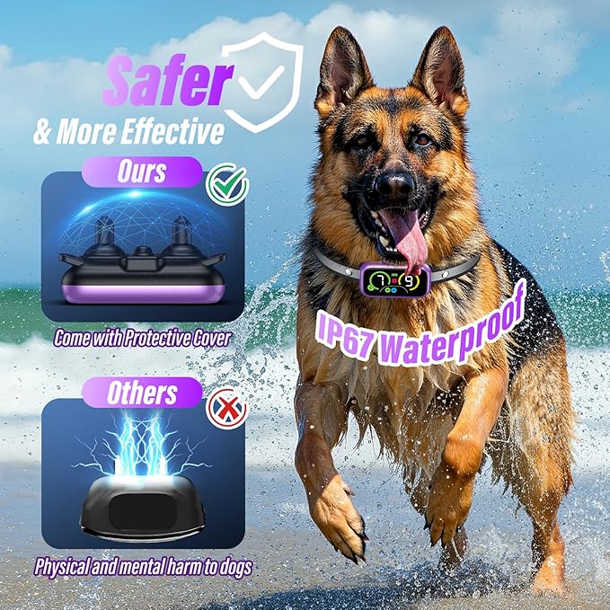 Dog Bark Collar for Large Medium Small Dogs, Smart Barking Collar, Effective No Bark Collar with Adjustable Beep Vibration Correction Modes, Automatic Anti Barking Device, IP67 Waterproof Purple