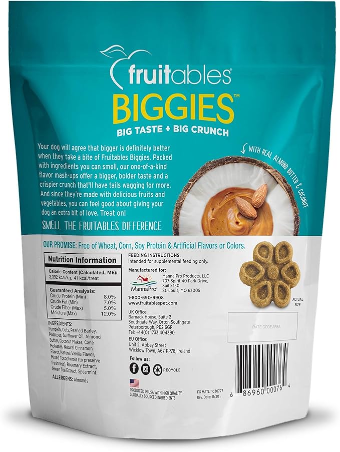 Fruitables Biggies Dog Treats 4 Flavor Variety Pack of 16oz Bags, 4 Bags Total