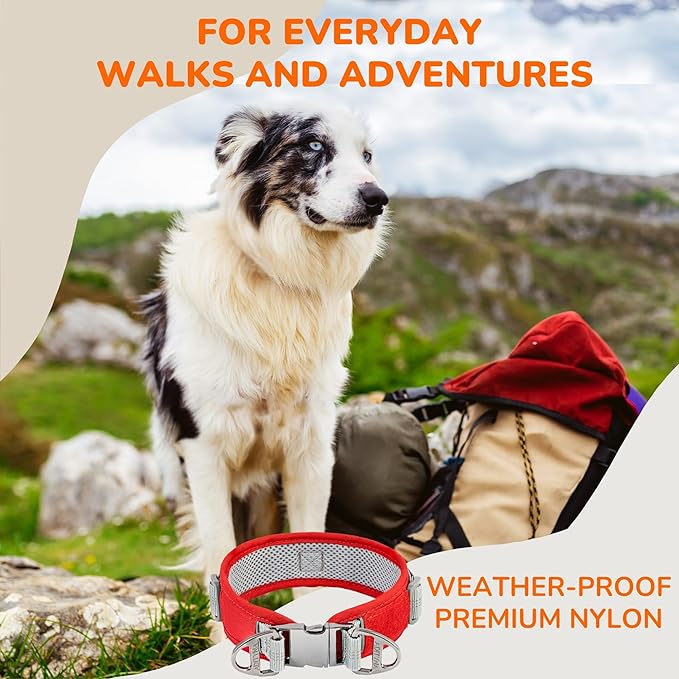 Durable 2-inch Adjustable Dog Collar with AirTag Holder for Large Dogs – Reflective, Heavy-Duty Metal Buckle, Comfortable Mesh Lining, Includes US Flag Patch (Red, Large: Fit 18" - 23" Neck)