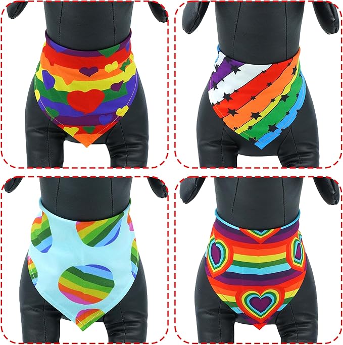 100PCS Pride Day Dog Bandanas Bulk Rainbow Adjustable Triangle Bibs Scarves Kerchief for Small Medium Boys Girls Grooming Celebration Accessories