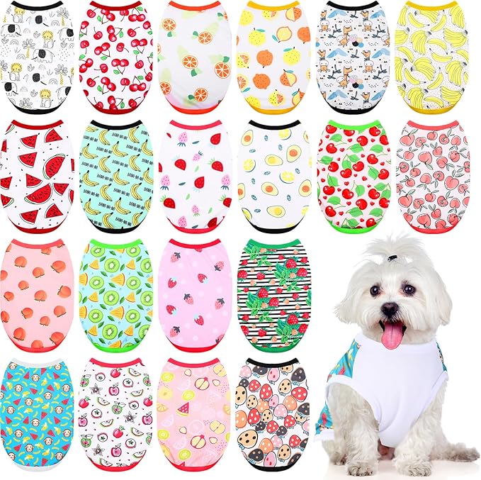 20 Pcs Dog Shirts Summer Puppy Printed Clothes Soft and Breathable Dogs T Shirts Cute Pet Vest Sweatshirt Outfit for Small Medium Puppy Pet Cat Chihuahuas Papillons Pomeranian(M)
