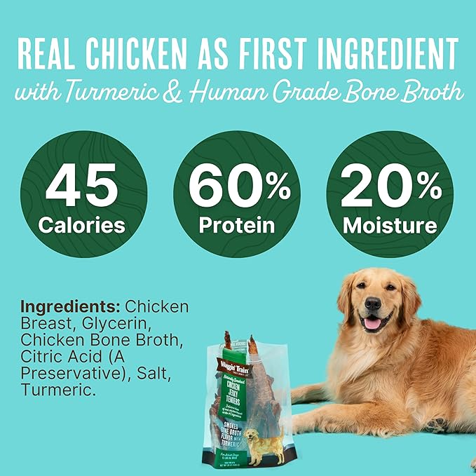 Waggin' Train Smoked Chicken Jerky Tenders with Turmeric and Bone Broth for Dogs - 24 oz. Pouch - Grain Free, High Protein, Limited Ingredient Dog Treat