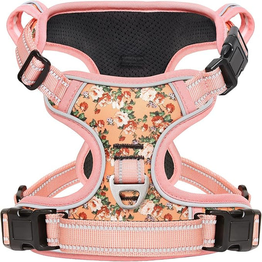 Timos No Pull Dog Harness,NO Need Go Over Dogs Head 3 Snap Buckles Reflective Oxford No Choke Puppy Harness with Front & Back 2 Metal Leash Clips Soft Padded for Small Medium Large Dogs