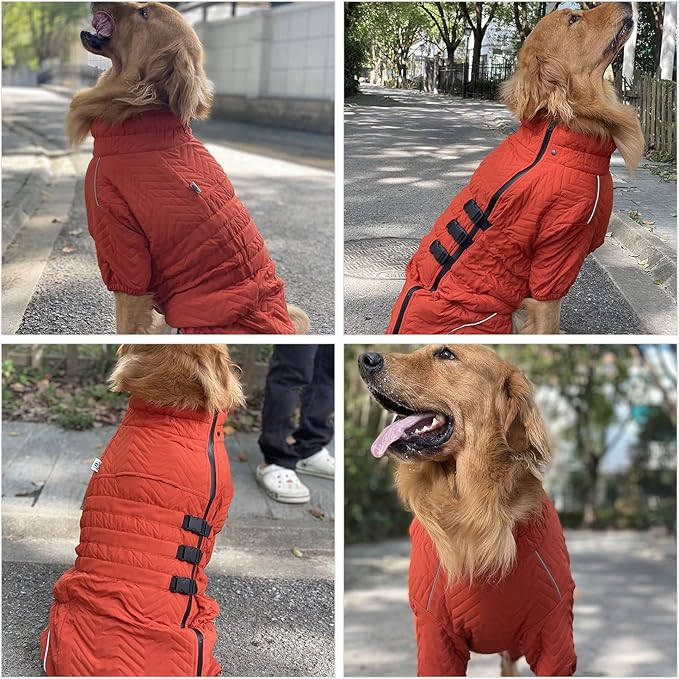 Warm Double Layers Dog Vest - 4 Legs Covered Windproof Waterproof Reflective Coat for Small Medium Large Dogs - Outdoor Skating Costume - Orange XXL