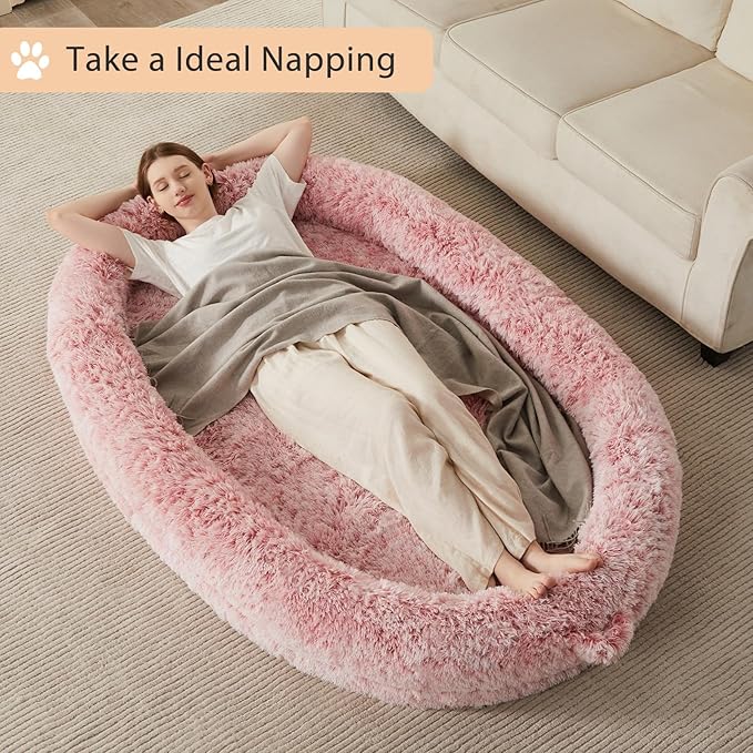 WNPETHOME Human Dog Bed for Adult,71"x 46"Foam Human Sized Dog Beds for People,Fluffy Gaint Dogs Bed for People with Washable Cover & Non-Slip Bottom