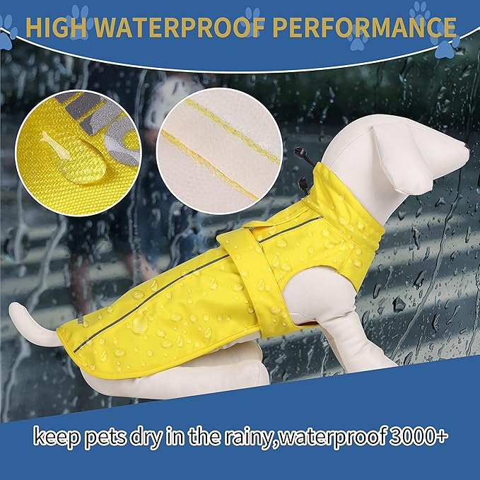 Waterproof Dog Raincoat with Reflective Strip, Adjustable Breathable Rain Coat Jacket with Leash Hole for Dogs (Khaki, Small)