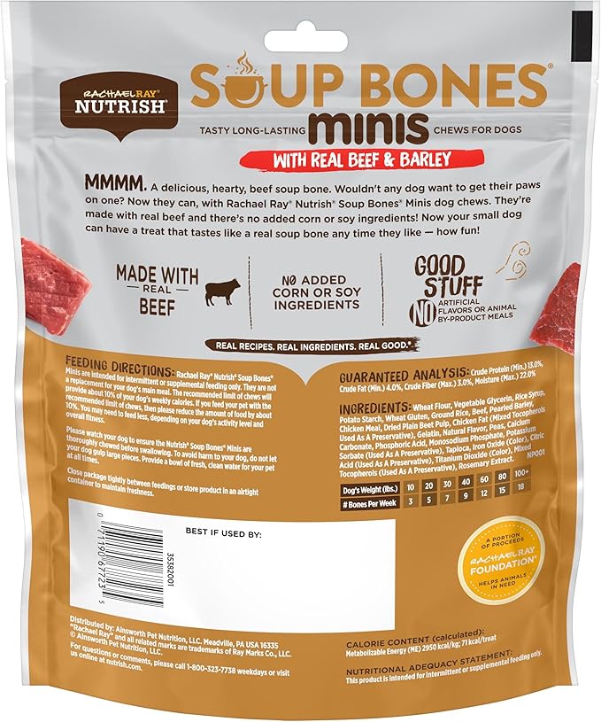 Nutrish Rachael Ray Soup Bones Minis Dog Chews with Real Chicken & Veggies, 8 Chews, 6.3 oz Pouch (Pack of 7)