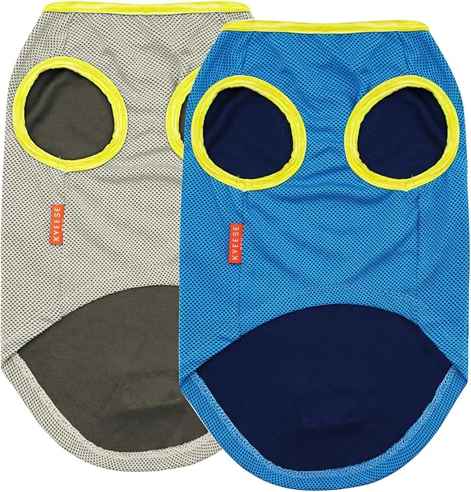 KYEESE 2 Pack Dog Cooling Shirts - Breathable Instant Cooling Vests, Lightweight for Summer Dog Apparel, Blue+Grey, Small