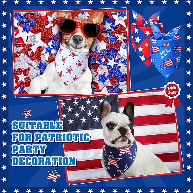 Sumind 100 Pieces Patriotic Dog Bandanas Bulk Bibs Triangle Scarf Star Bandanas for Dogs with Independence Day Patterns for Independence Day Pet Costume Accessories Decoration(Small)
