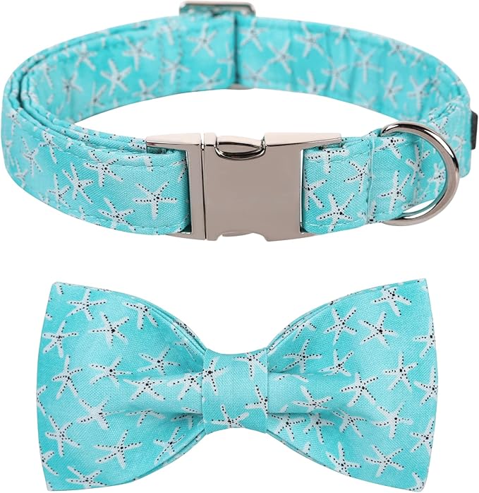 Lionet Paws Dog Collar with Bowtie - Summer Cute Cotton Adjustable Bowtie Dog Cat Collar with Metal Buckle for Puppy Girl Boy, XS, Neck 8-12in