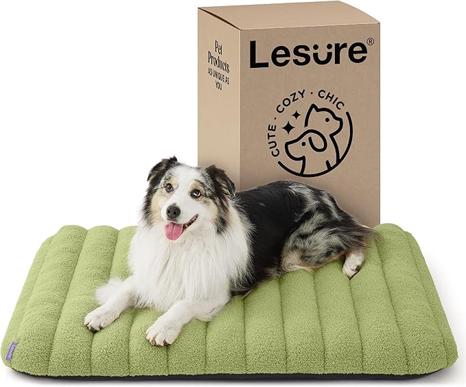 Lesure Cute Orthopedic Dog Bed Large Sized Dog, Waterproof Chic Flat Pet Beds with Removable Washable Cover, Fuzzy Thick Egg Crate Foam Pet Mat for Indoor Use (36" x 27", Green)