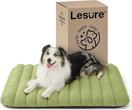 Lesure Cute Orthopedic Dog Bed Large Sized Dog, Waterproof Chic Flat Pet Beds with Removable Washable Cover, Fuzzy Thick Egg Crate Foam Pet Mat for Indoor Use (36" x 27", Green)