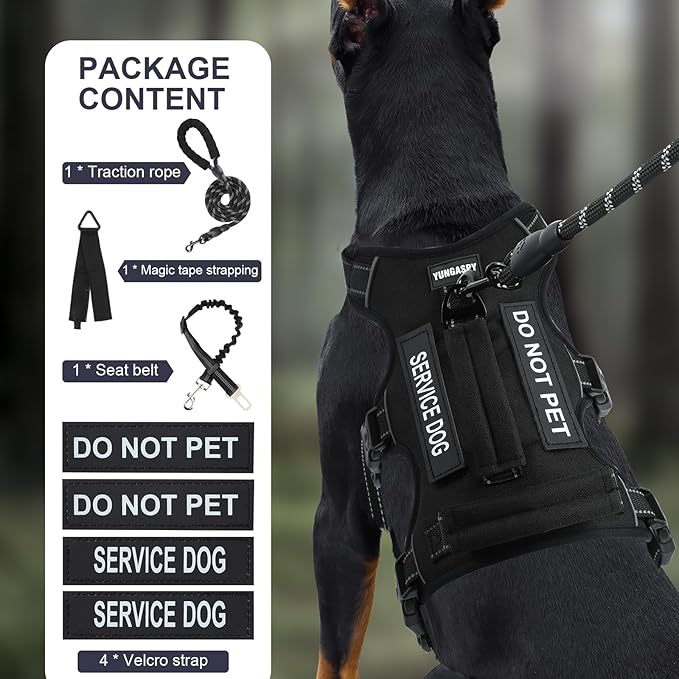 Escape Proof Dog Harness for Large Medium Sized Dogs Six Point Adjustable, Service Dog Vest Harness and Leash Set, No Pull Dogs Harnesses with Handle, Medium Dog Harnesses for Walking(Black, S)
