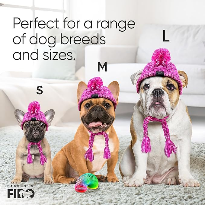 Knitted Dog Hat with Ear Holes & Adjustable Chin Strap - Warm & Snug Fit Dog Beanie for French Bulldog - Light & Soft yarn Dog Hats - Stylish Dog Accessories & Clothes - Beanies for Dogs(Pink, Medium)