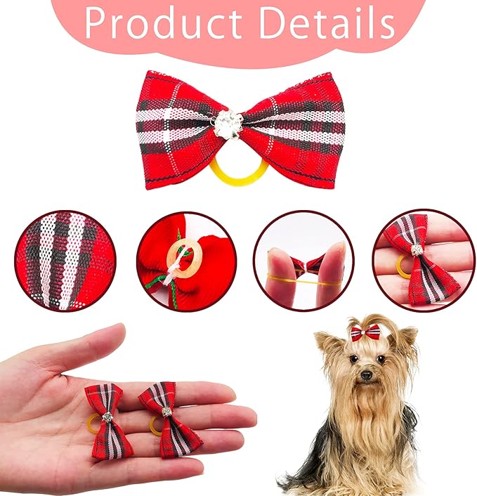 PET SHOW 50pcs Christmas Dog Hair Bows with Rubber Bands Bulk for Small Medium Dogs Xmas Holiday Puppies Cats Kittens Rabbits Topknot Grooming Costumes Hair Accessories