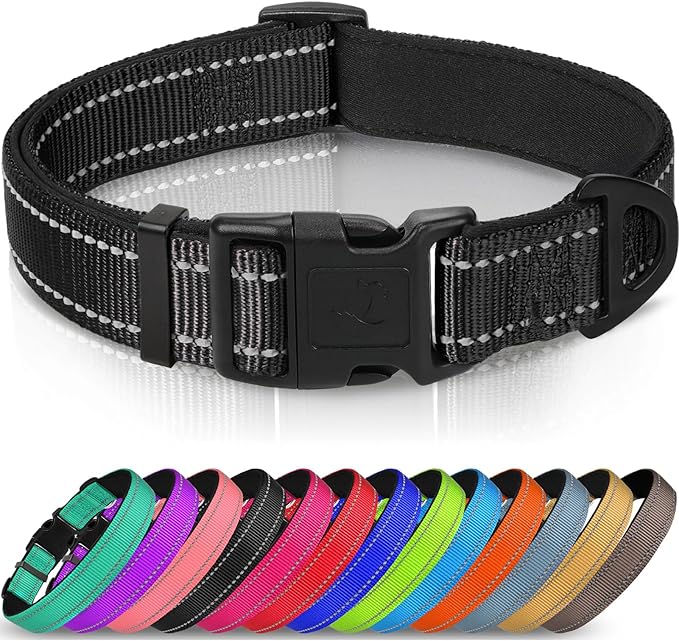 Joytale Reflective Dog Collar,Soft Neoprene Padded Breathable Nylon Pet Collar Adjustable for Extra Large Dogs,Black,XL