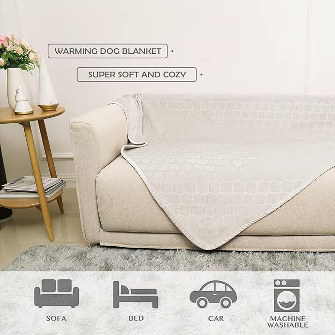 fuguitex Waterproof Dog Blanket Bed Cover Dog Crystal Velvet Moroccan Fuzzy Cozy Plush Pet Blanket Throw Blanket for Couch Sofa(82 * 82 inch, Cream+Sand)