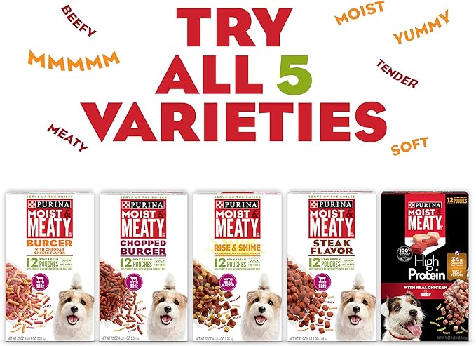 Purina Moist and Meaty Burger With Cheddar Cheese Flavor Dry Soft Dog Food Pouches - (Pack of 4) 12 ct. Pouches