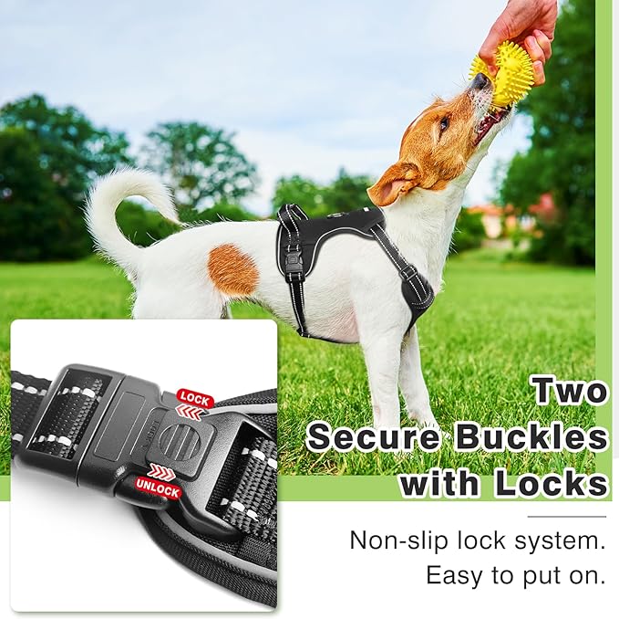 WINSEE Dog Harness No Pull, Adjustable Pet Vest with Front/Back Leash Clips, Reflective Soft Padded Dog Harness for Large Dogs, Easy Control Handle for Walking