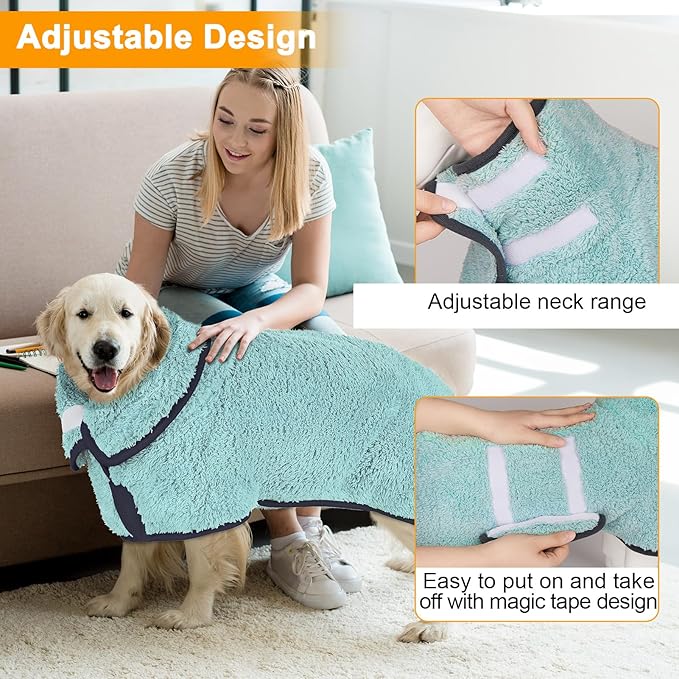 Dog Bathrobe Super Absorbent Dog Towels for Drying Dogs Large Quick Drying Puppy Robes for After Bath Soft Puppy Towel Adjustable Dry Coat to Keep Warm(S-XXL)
